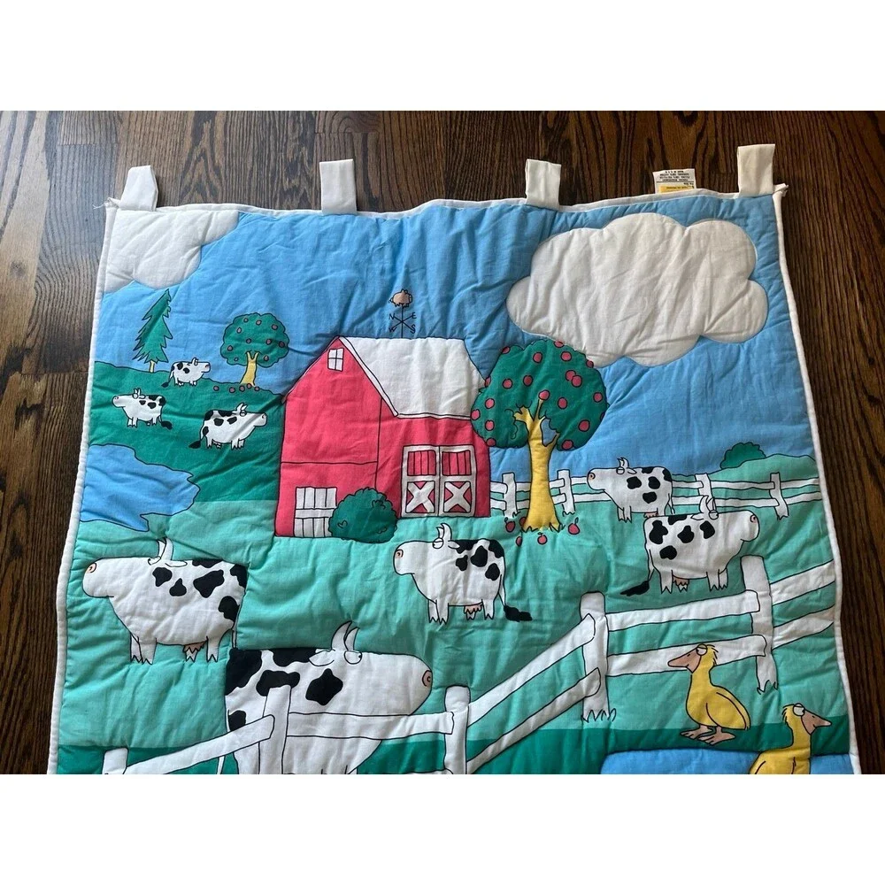 Vintage 1990s Sandra Boynton for Babies Farm Animal Quilt Wall Hanging Blanket